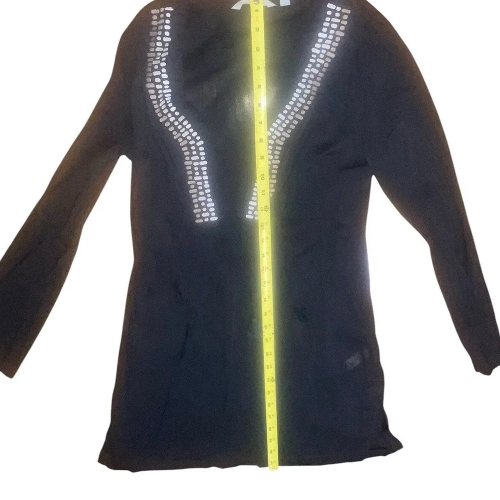 Athleta Embroidered Kissma Tunic Beach Cover Up Women's Size Small Tassels Black